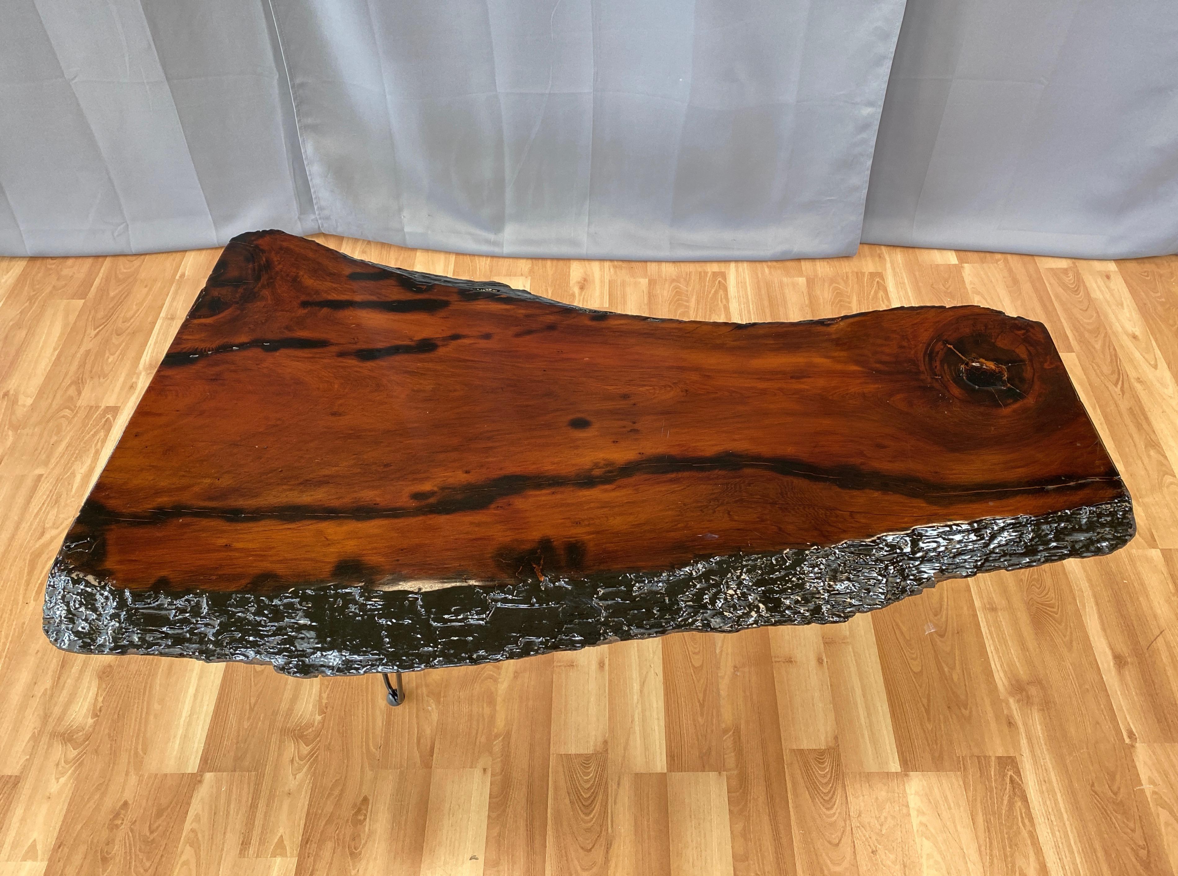 live edge table with bark