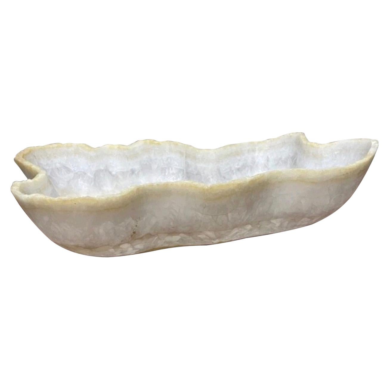 Large Live Edge White and Ivory Hand Carved Onyx Bowl or Centerpiece