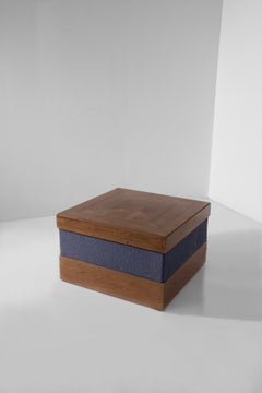 Large living room center table by Paolo Buffa in blue velvet