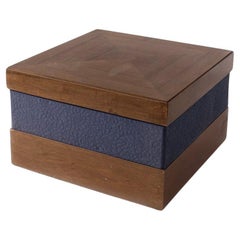 Large living room center table by Paolo Buffa in blue velvet
