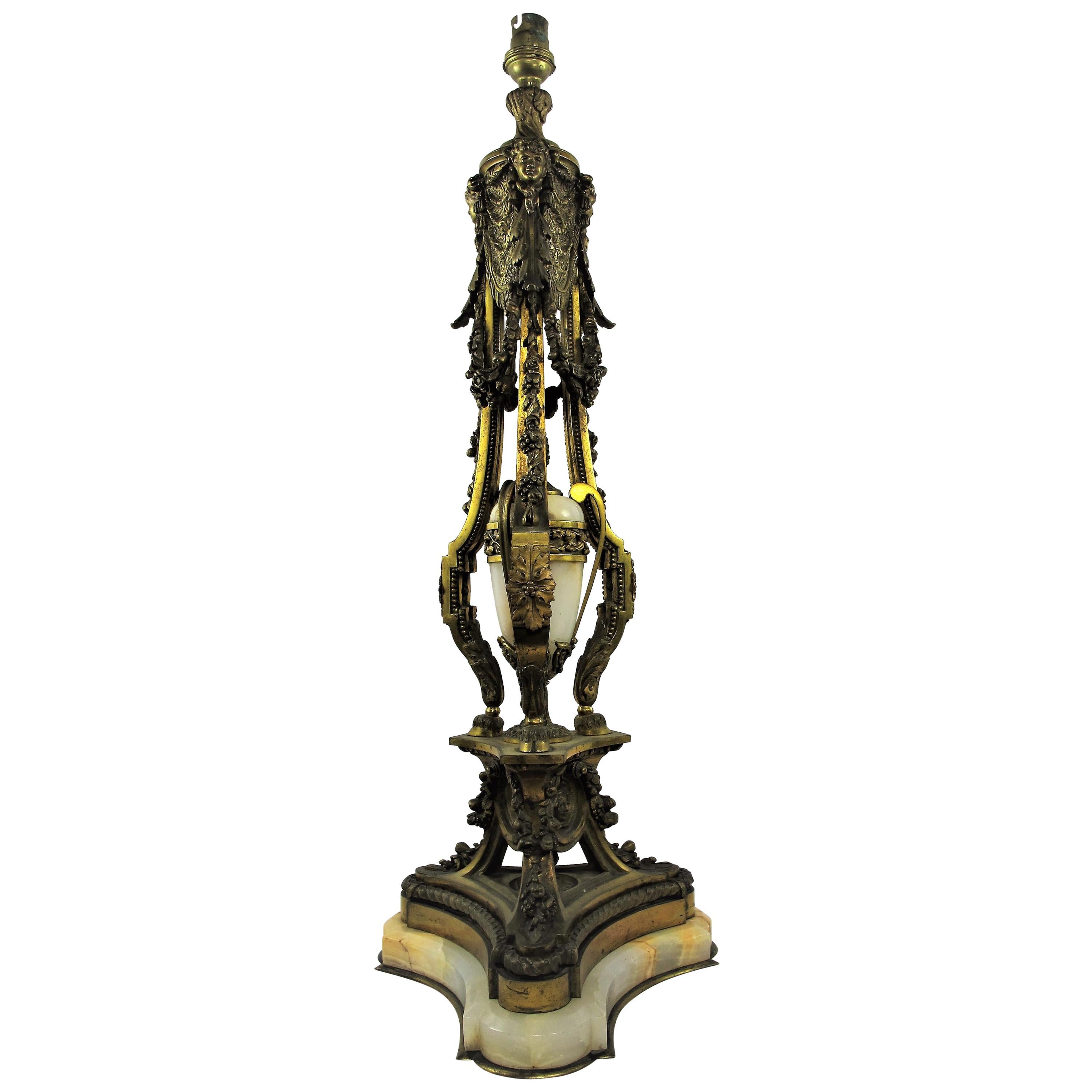 Large Living Room Lamp in Gilt-Bronze and Onyx, by Léon Marchand (1831-1899) For Sale