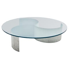 Antique Large Living Room Table in Aluminum and Crystal by Lorenzo Burchiellaro, Italy