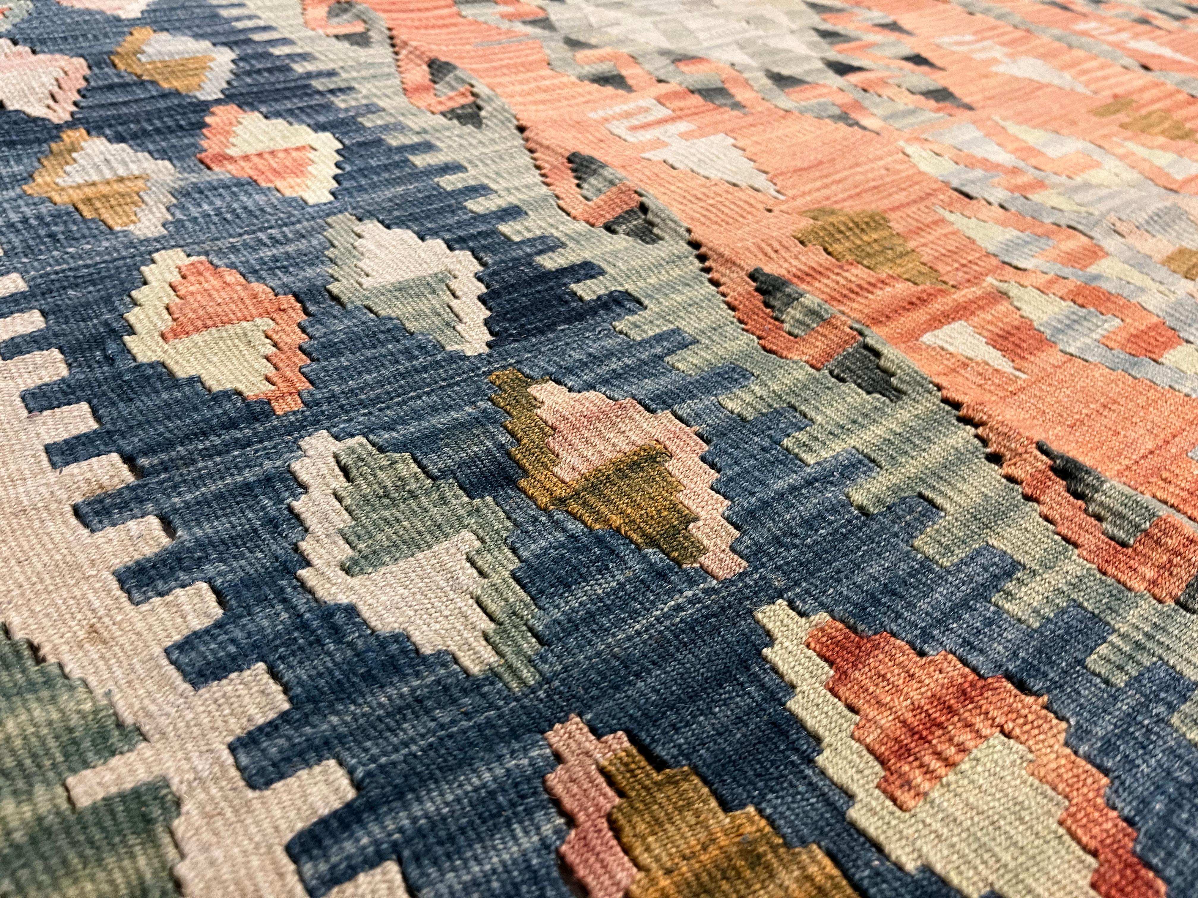 Rustic Large Living Room Vintage Kilim Rug, Handmade Geometric Wool Flatweave Carpet For Sale