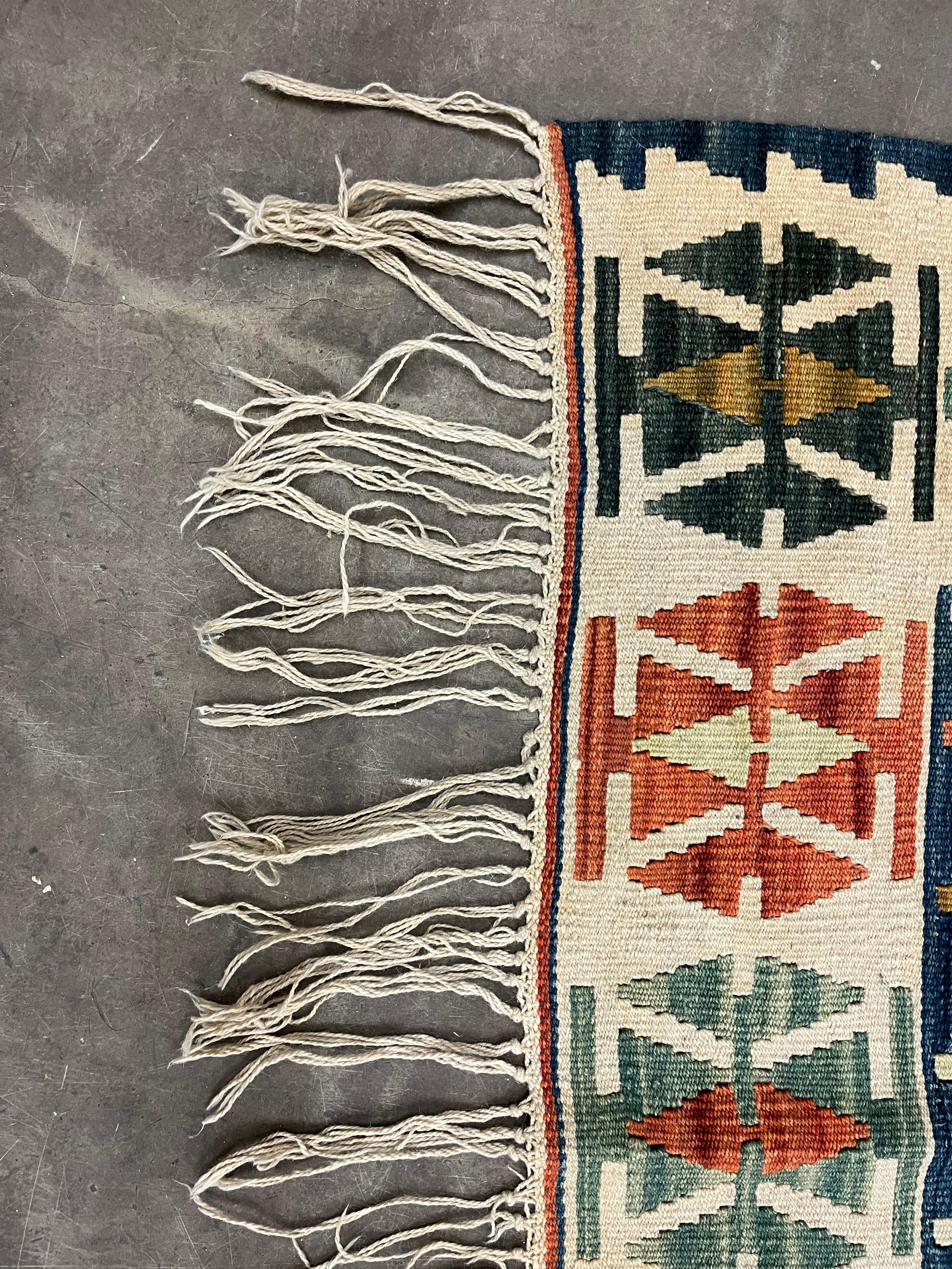 Vegetable Dyed Large Living Room Vintage Kilim Rug, Handmade Geometric Wool Flatweave Carpet For Sale