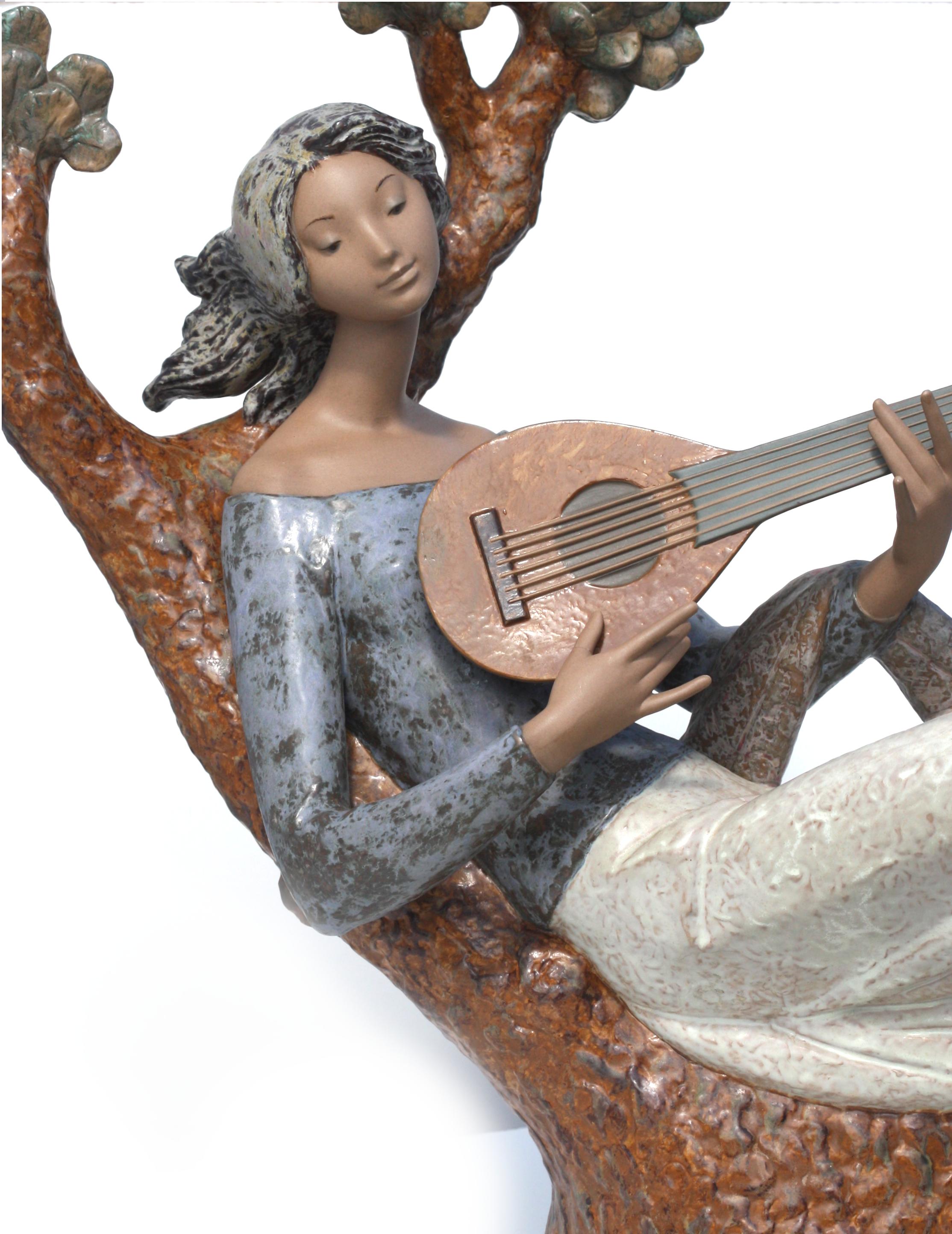 Porcelain Large Lladro Figure of a Girl Playing The Mandolin For Sale