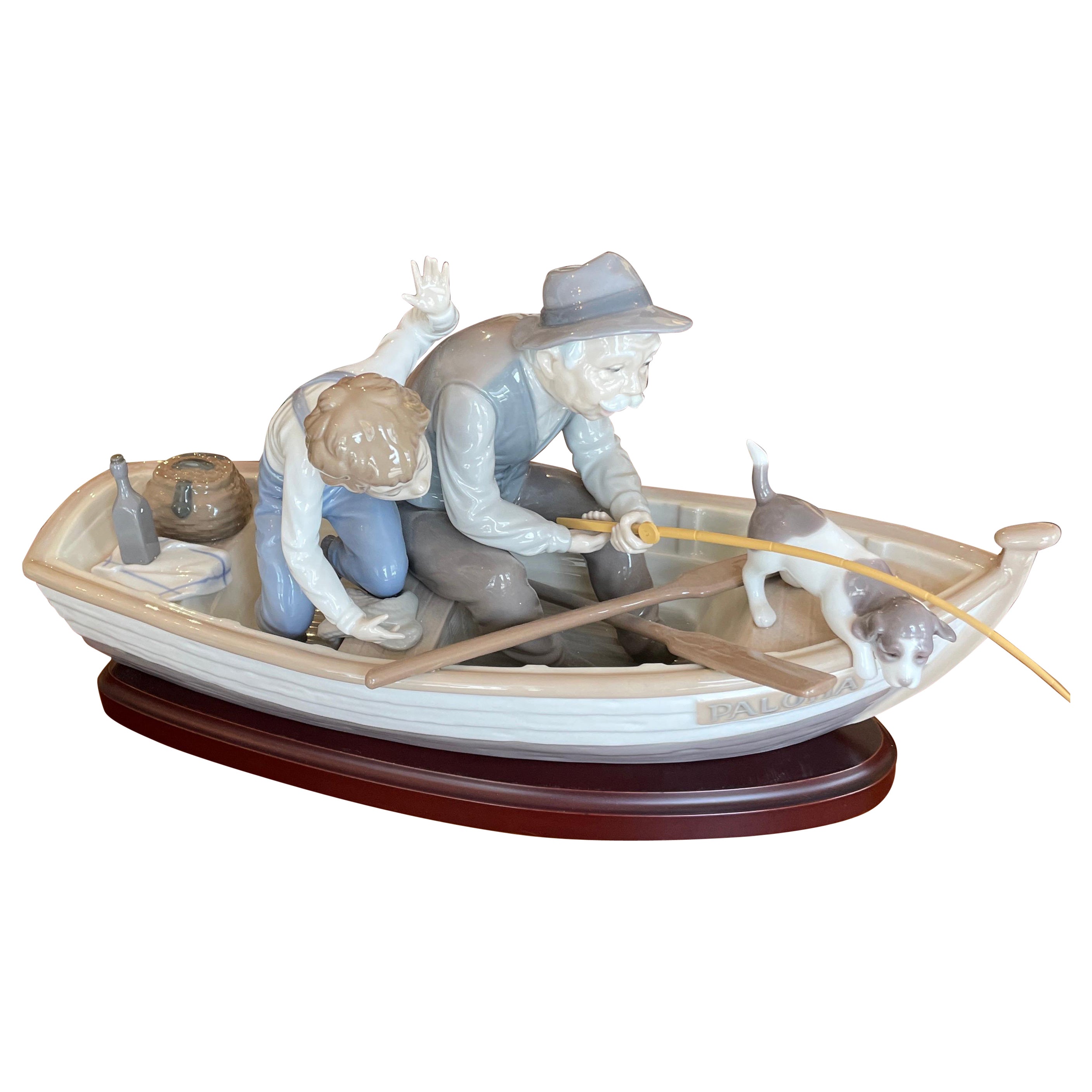 Large Lladro Fisherman in a Boat