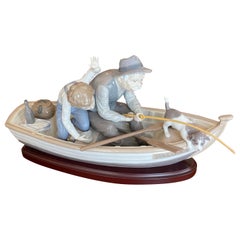 Large Lladro Fisherman in a Boat