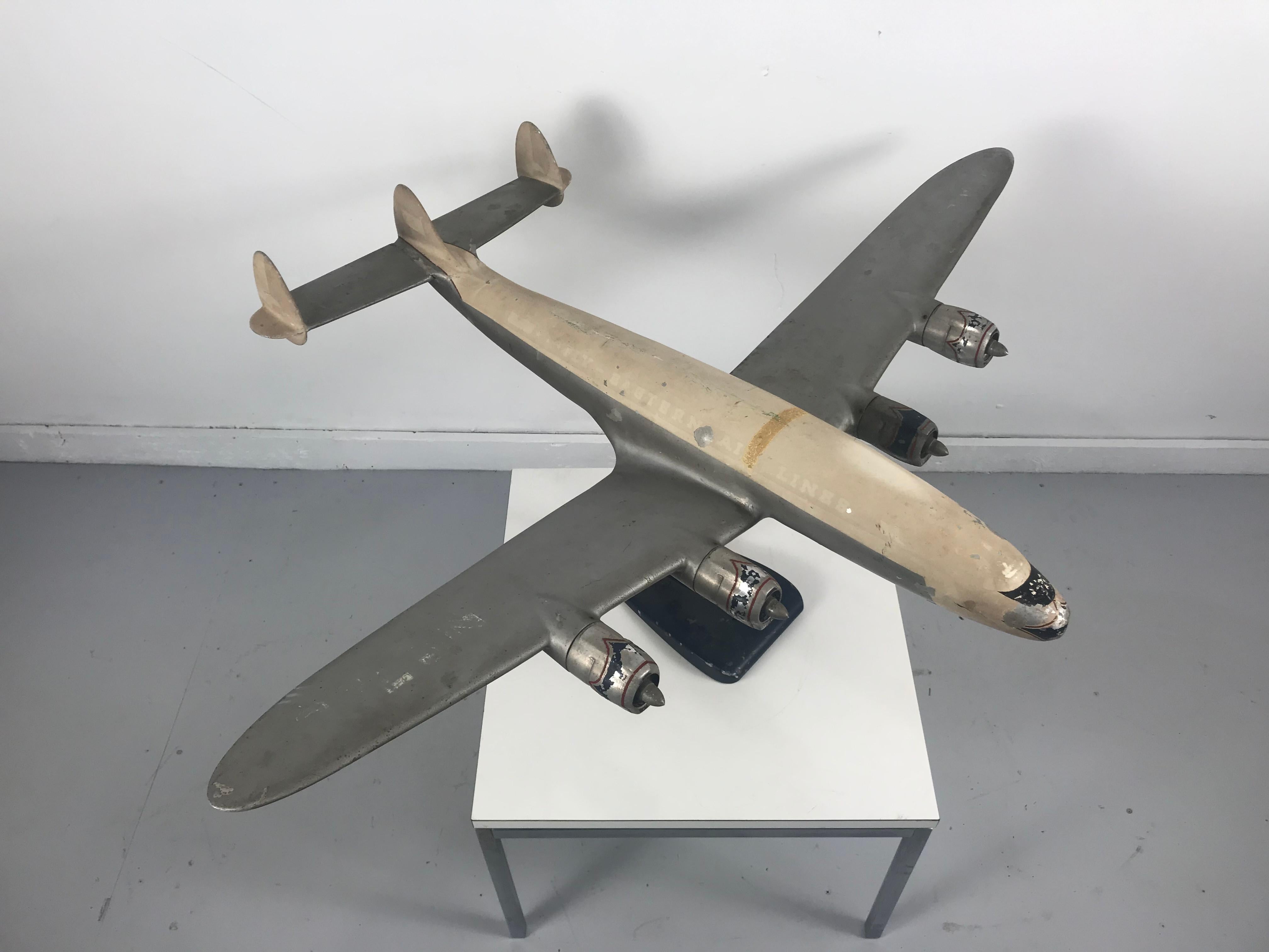 Large Lockheed constellation factory model aluminum airplane, circa 1950. Hollow sheet aluminum.46