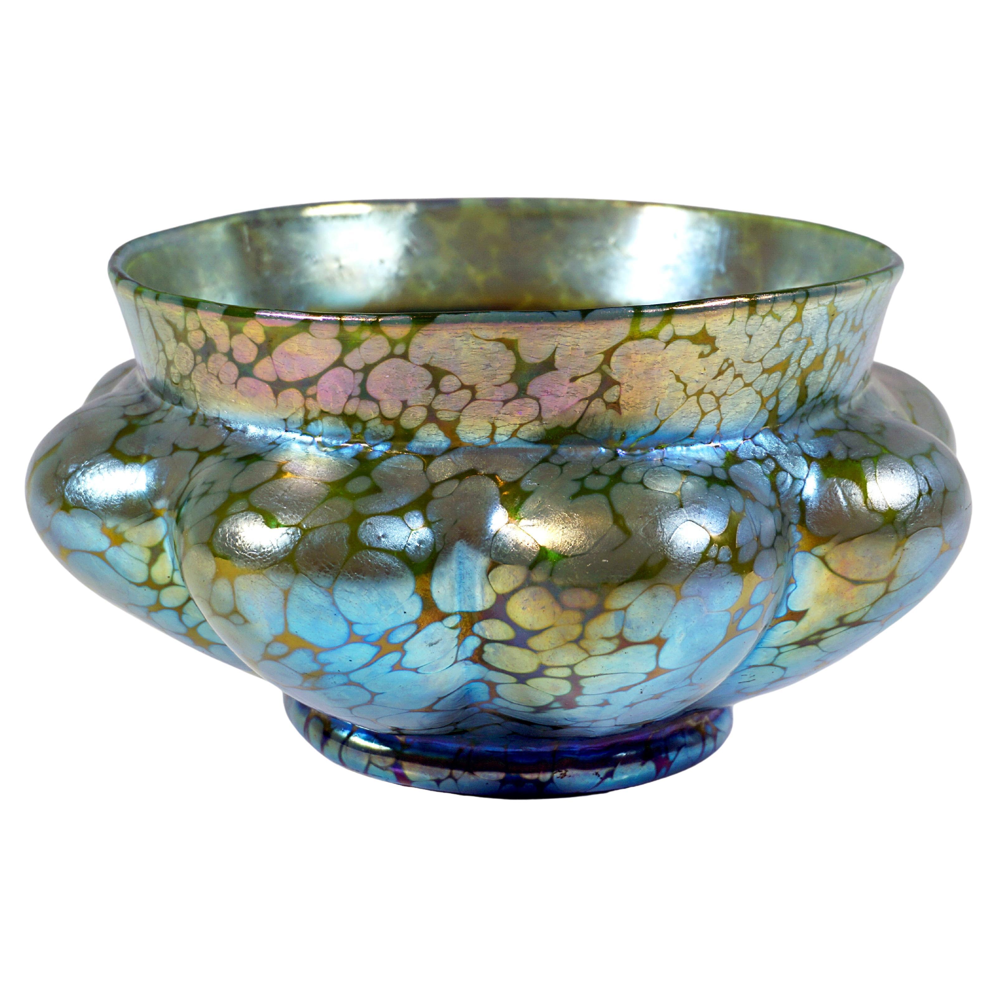 Large Loetz Art Nouveau Bowl, Decor Crete Papillon, Bohemia Austria-Hungary 1899