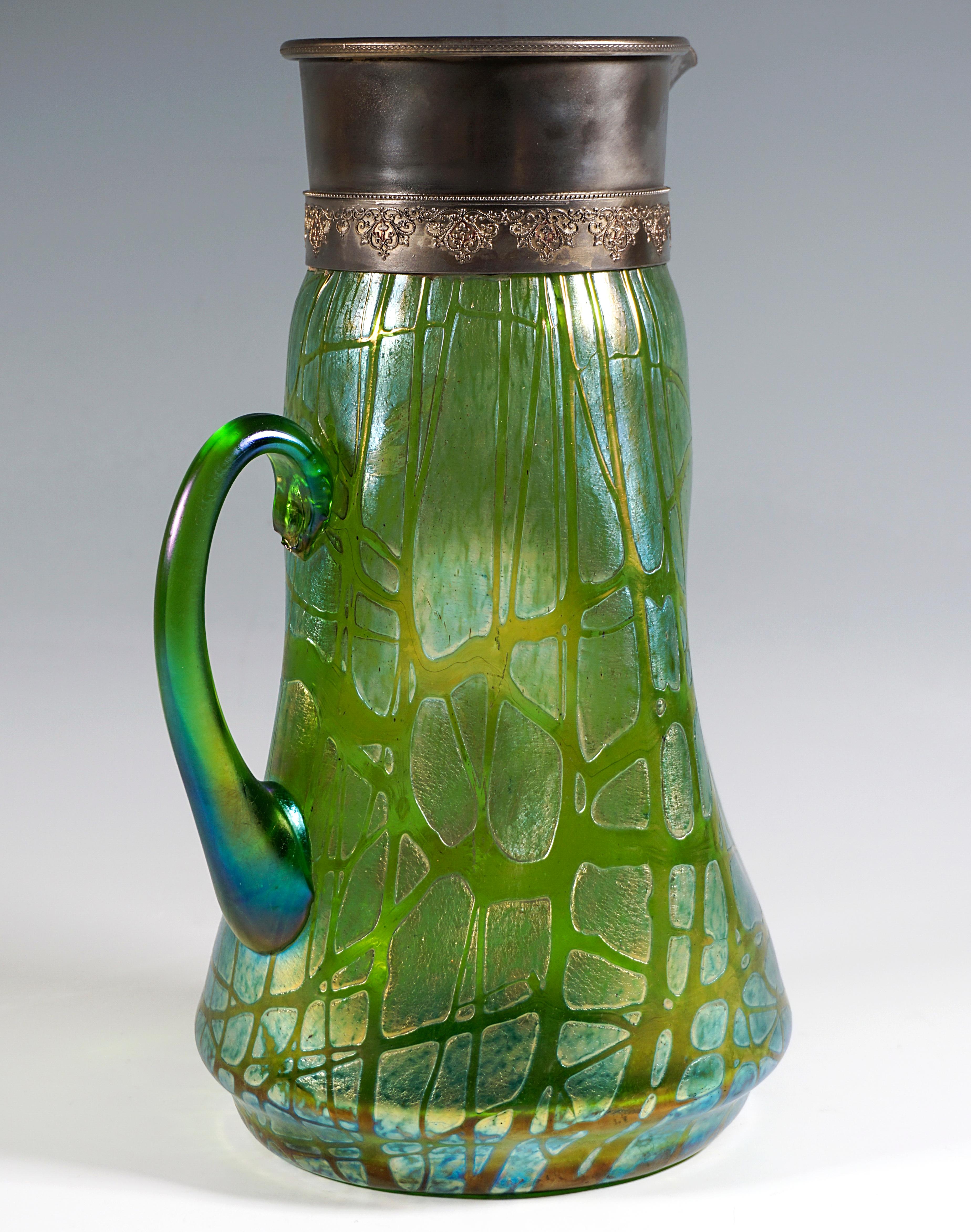 Austrian Large Loetz Art Nouveau Water Jar, Decor Creta Pampas, Austria-Hungary, 1898 For Sale