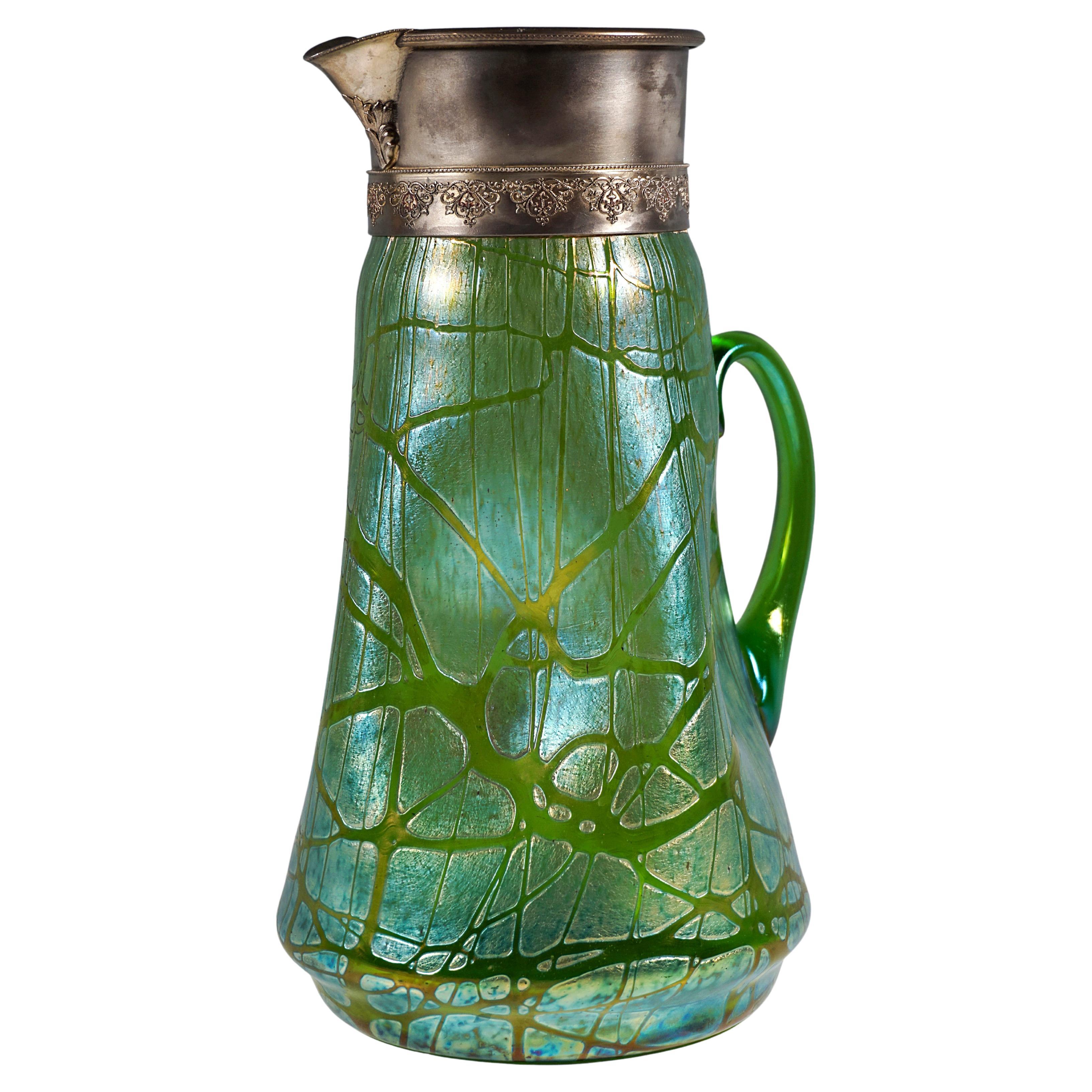 Large Loetz Art Nouveau Water Jar, Decor Creta Pampas, Austria-Hungary, 1898