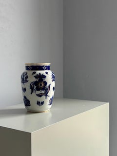 Large Lomonosov 22K Gold, Blue, White Porcelain Vase, USSR, 1950s