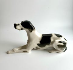 Large Lomonosov Russian Porcelain Black/ White English Pointer Dog Figurine