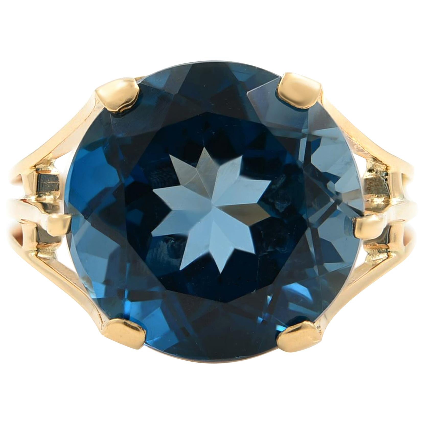 Large London Blue Topaz 8.5 Carat Ring 14 Karat Rose Gold