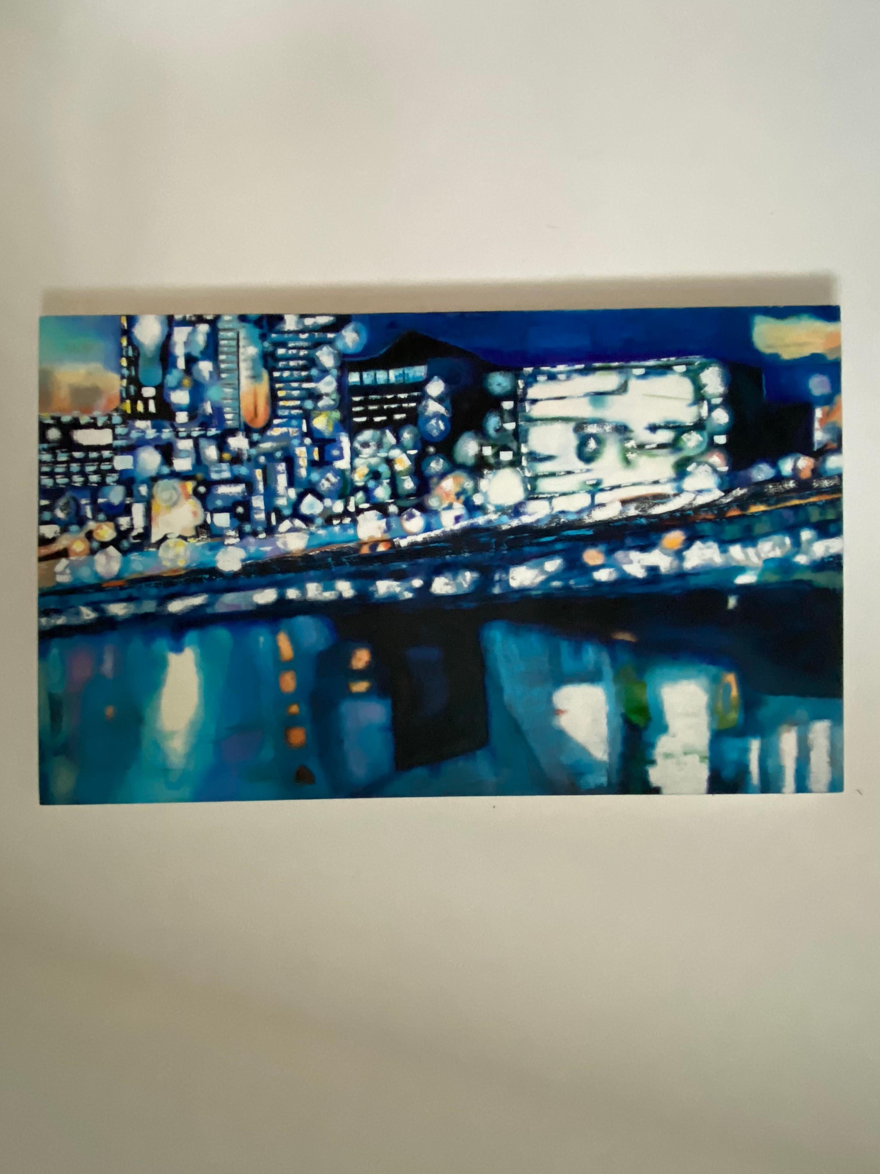 A large abstract London skyline painting by Rosa Sharon Seymour BA (Hons) Fine Art. Full of amazing color and highly decorative for those looking for a burst of color for a large space. We love the reflections in Old Father Thames and the array of