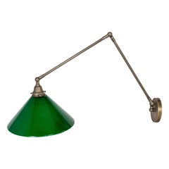 Large Long Armed Armed Sconce w/ Green Shade '2 Available'
