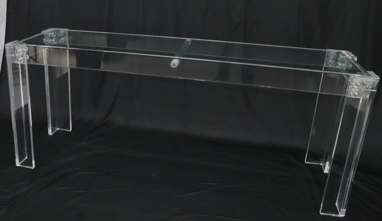 Mid-Century Modern glass top Lucite base console table.