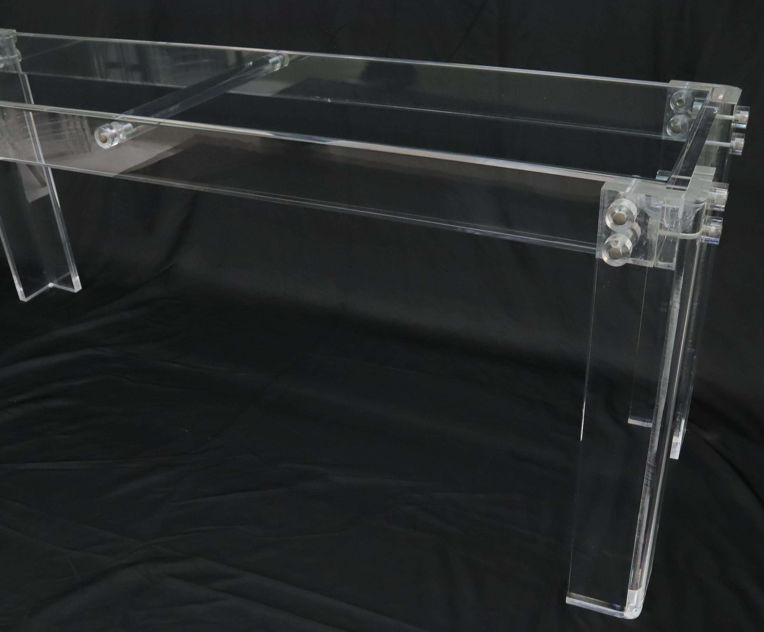 Mid-Century Modern Large Long Lucite Base Glass Top Console Sofa Table For Sale