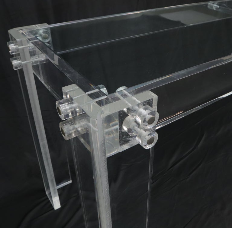 Large Long Lucite Base Glass Top Console Sofa Table In Good Condition For Sale In Rockaway, NJ