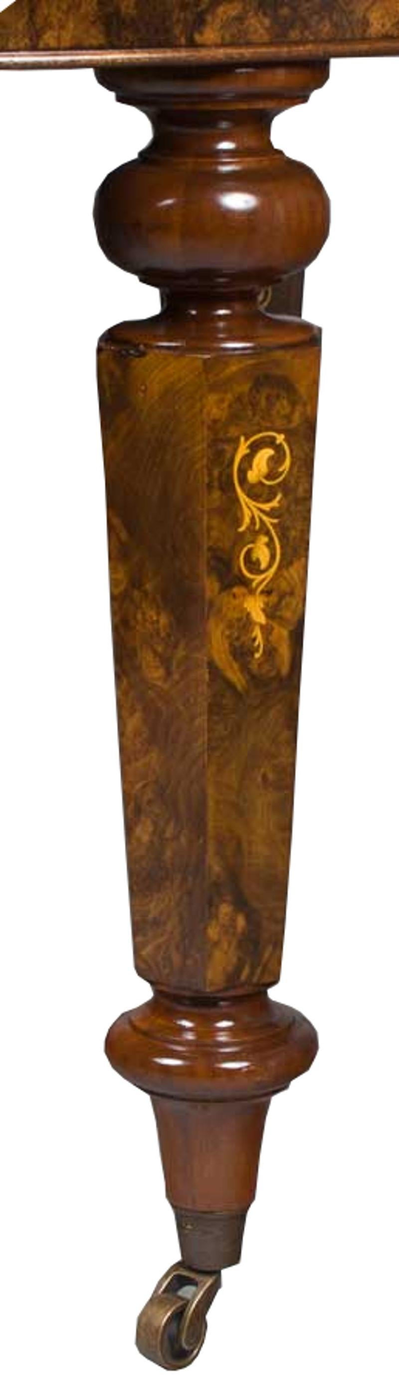 Large Long Oval Intricate Marquetry Inlaid Burl Walnut Crank Dining Room Table 2