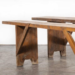 Large Long Pair of Pine Benches, Crudely Made