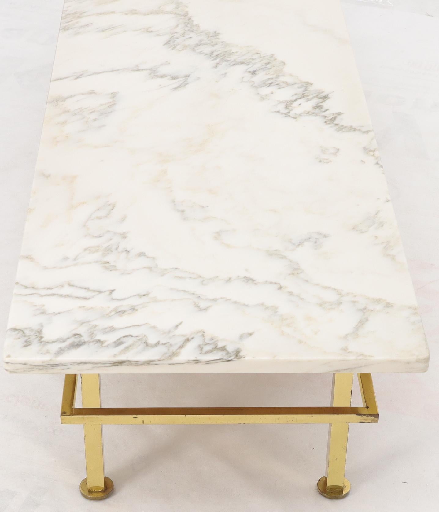 Large Long Rectangle Solid Brass Marble-Top Coffee Table 4