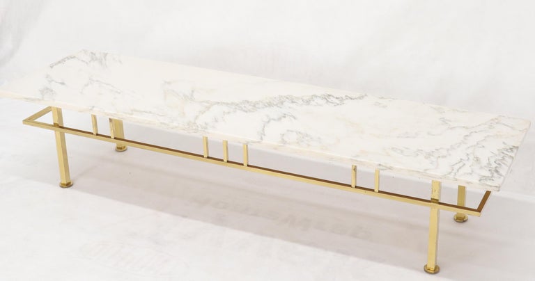 Large Long Rectangle Solid Brass Marble-Top Coffee Table For Sale at 1stDibs