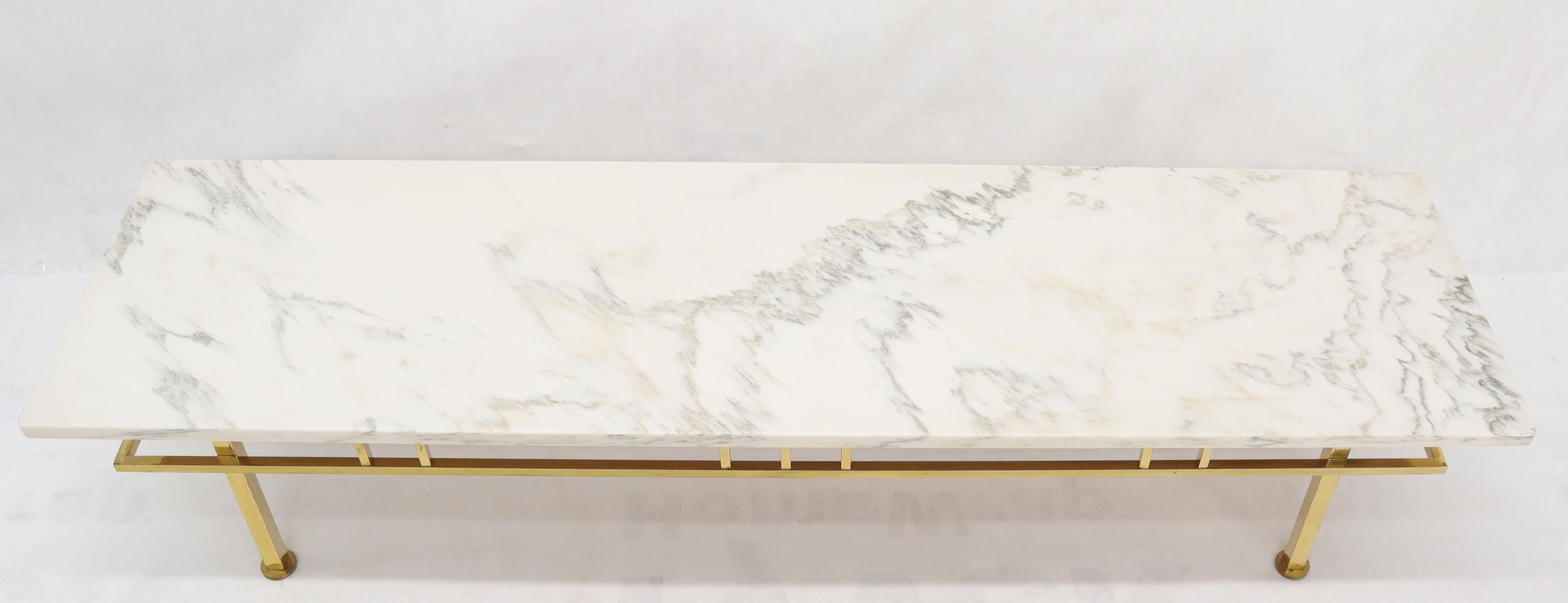 American Large Long Rectangle Solid Brass Marble-Top Coffee Table