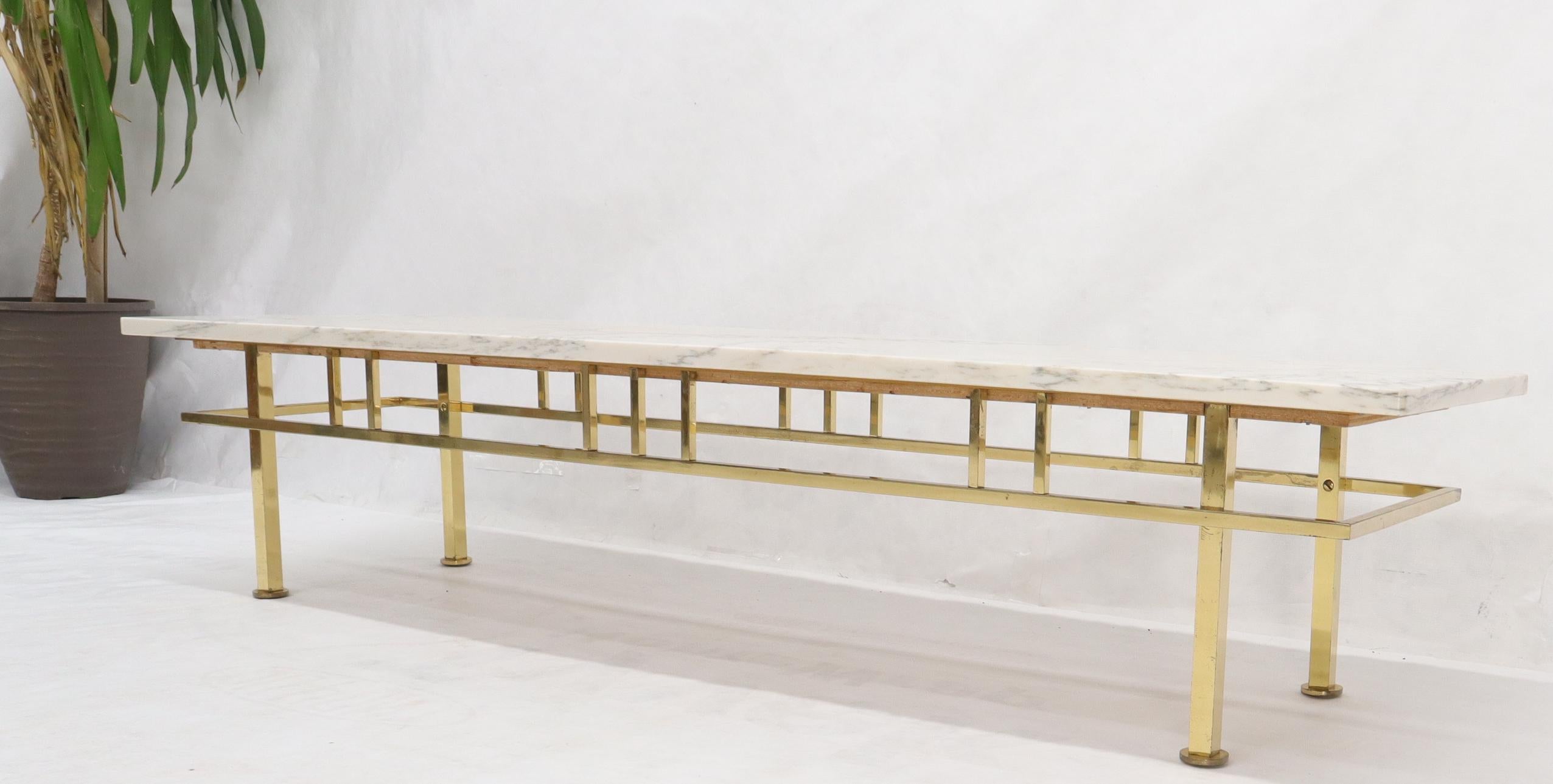 Large Long Rectangle Solid Brass Marble-Top Coffee Table In Good Condition In Rockaway, NJ