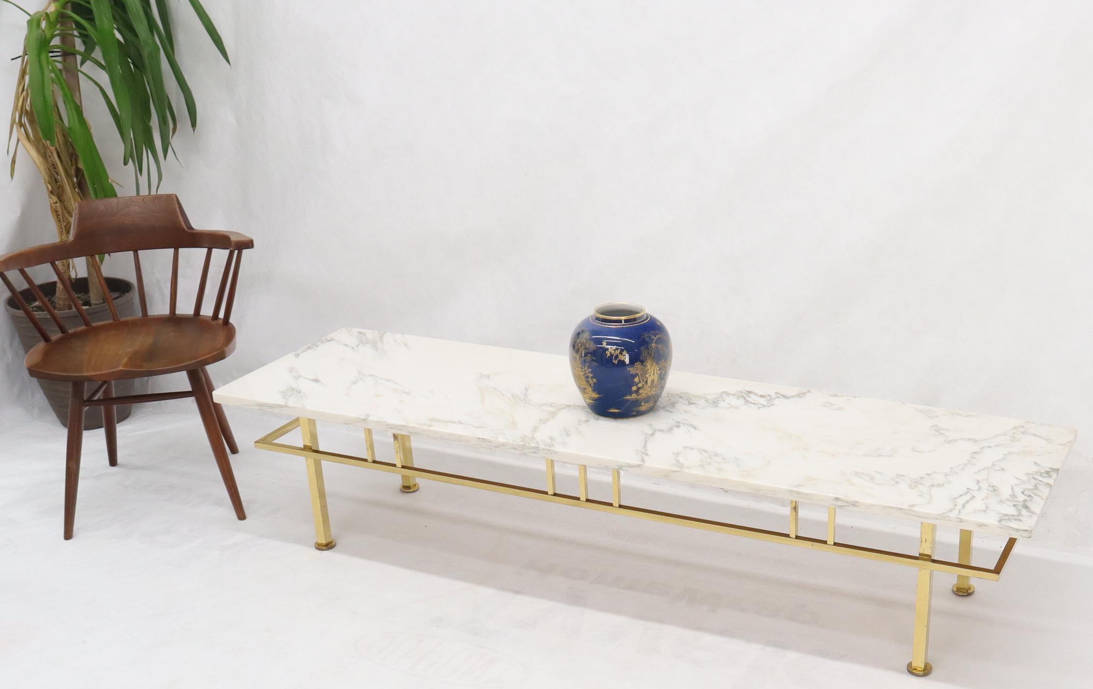 20th Century Large Long Rectangle Solid Brass Marble-Top Coffee Table