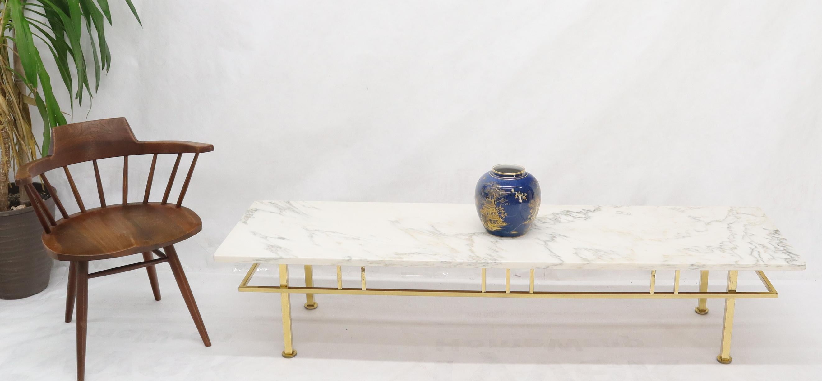Large Long Rectangle Solid Brass Marble-Top Coffee Table 1