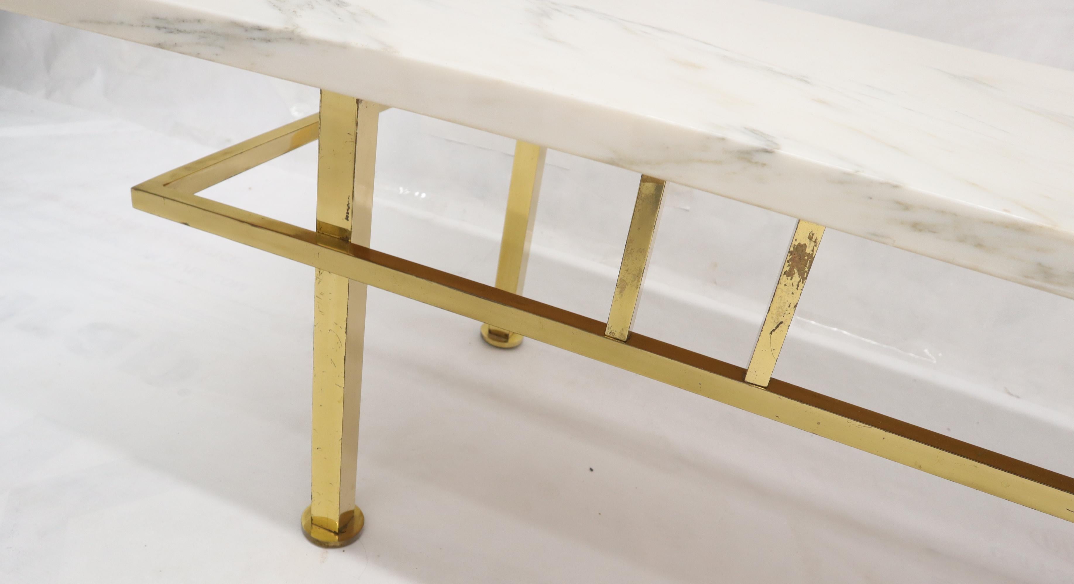 Large Long Rectangle Solid Brass Marble-Top Coffee Table 2