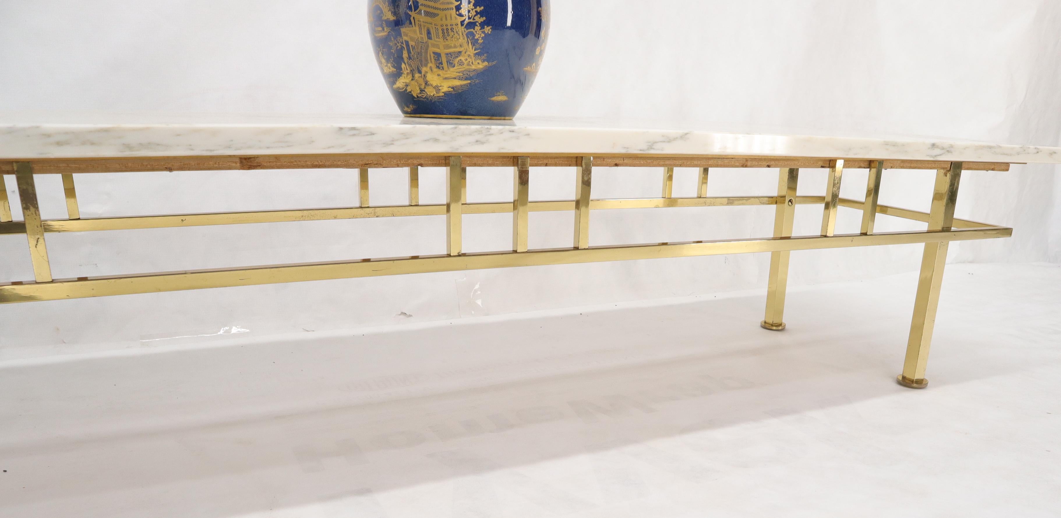 Large Long Rectangle Solid Brass Marble-Top Coffee Table 3