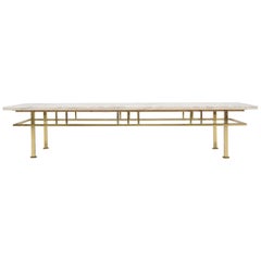 Large Long Rectangle Solid Brass Marble-Top Coffee Table