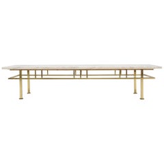 Large Long Rectangle Solid Brass Marble-Top Coffee Table