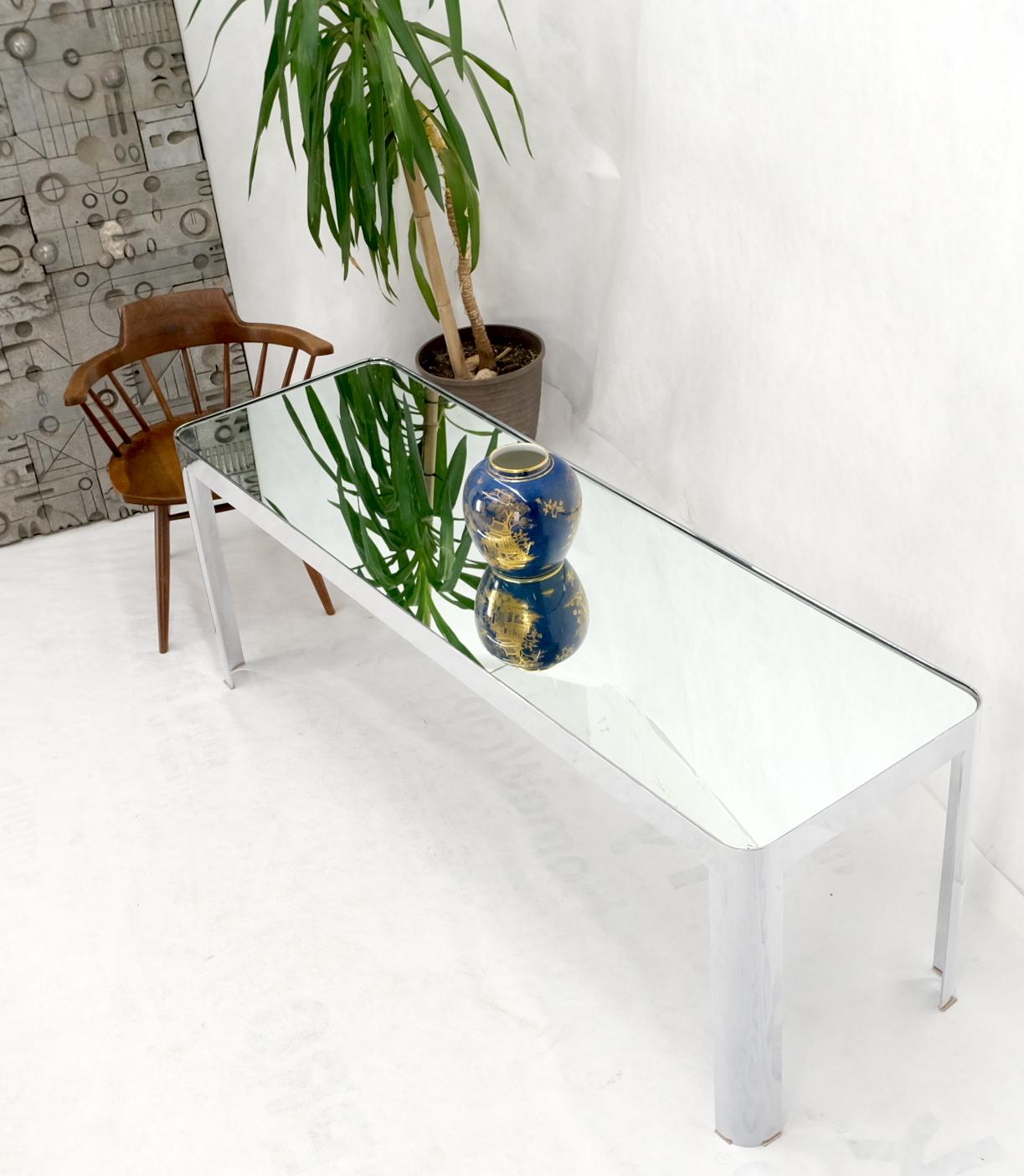 Glass Large & Long Rounded Corners Stainless Steel Chrome Rectangle Console Table For Sale