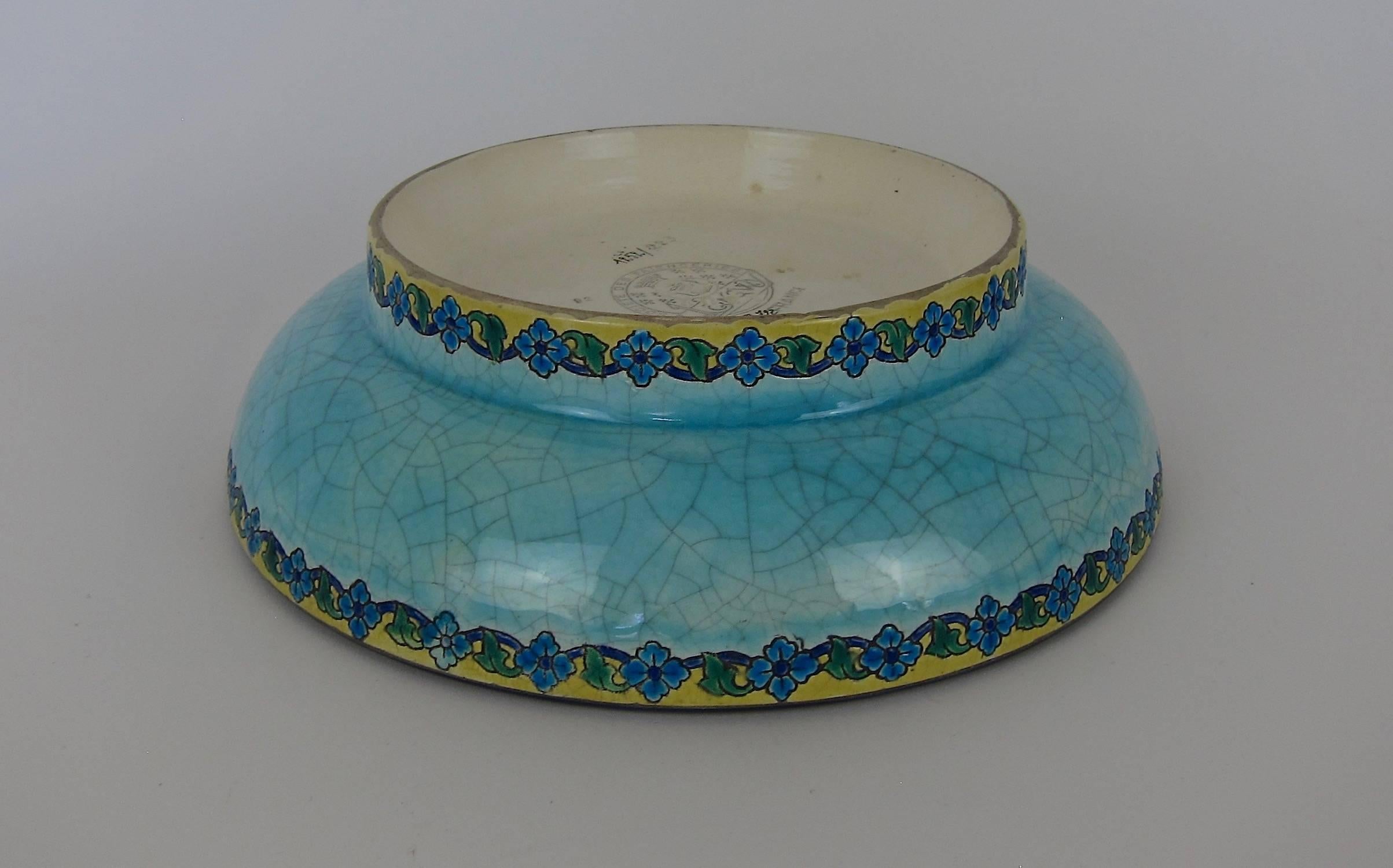Large Longwy French Faience Centerpiece Bowl from the Art Deco Period 1
