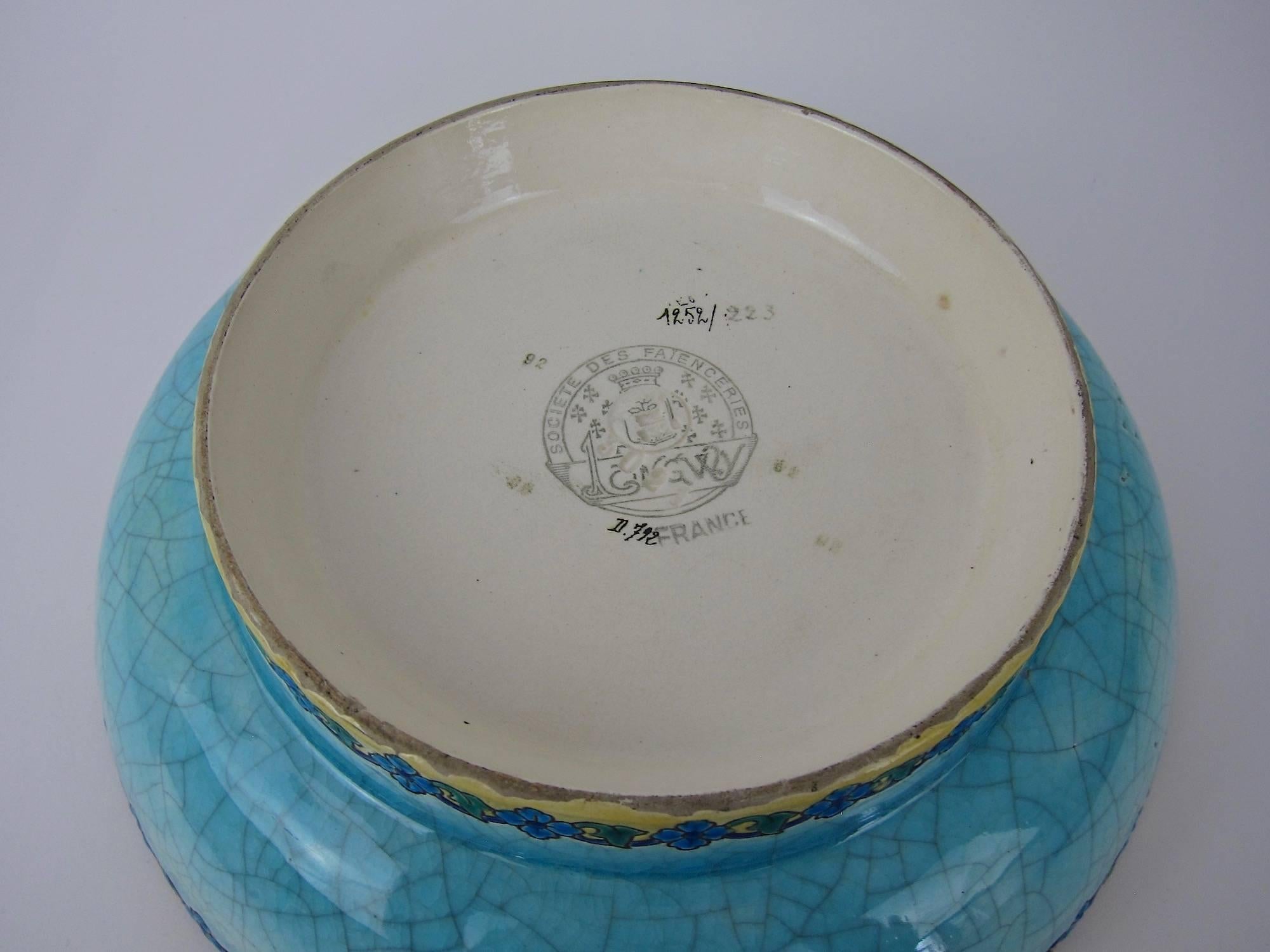 20th Century Large Longwy French Faience Centerpiece Bowl from the Art Deco Period