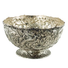 Grand bol à punch en argent sterling Loring Andrews Repoussé motif Château