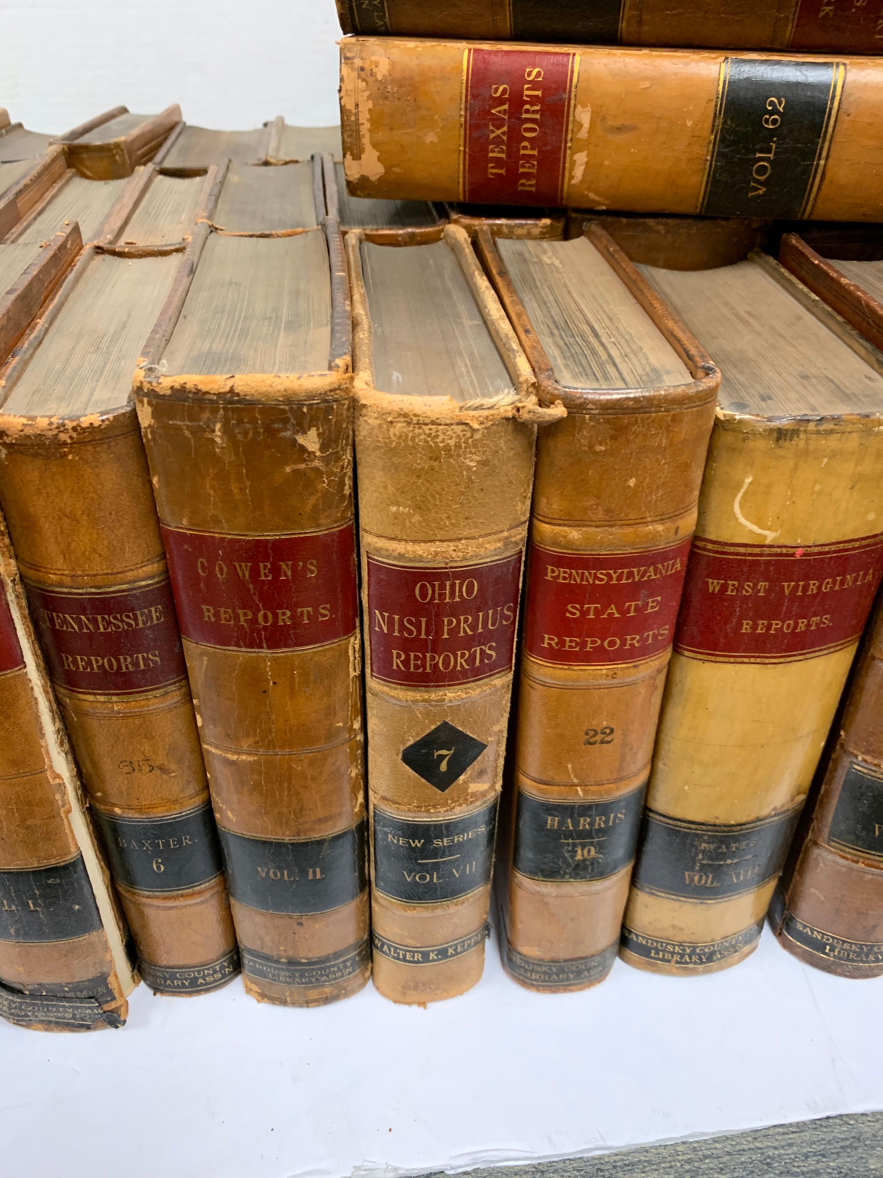 Large Lot of 19th Century Antique Leather Bound Law Library 54 Legal Books In Fair Condition In West Hartford, CT