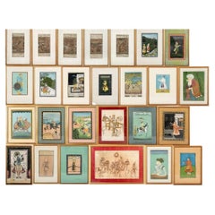 Large Lot of 26 Gilt Framed Painted Indian Miniatures