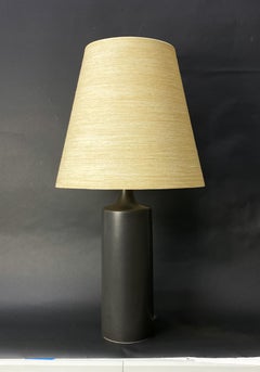 Large Lotte & Gunnar Bostlund Black Ceramic Table Lamp with Original Shade 34.5"