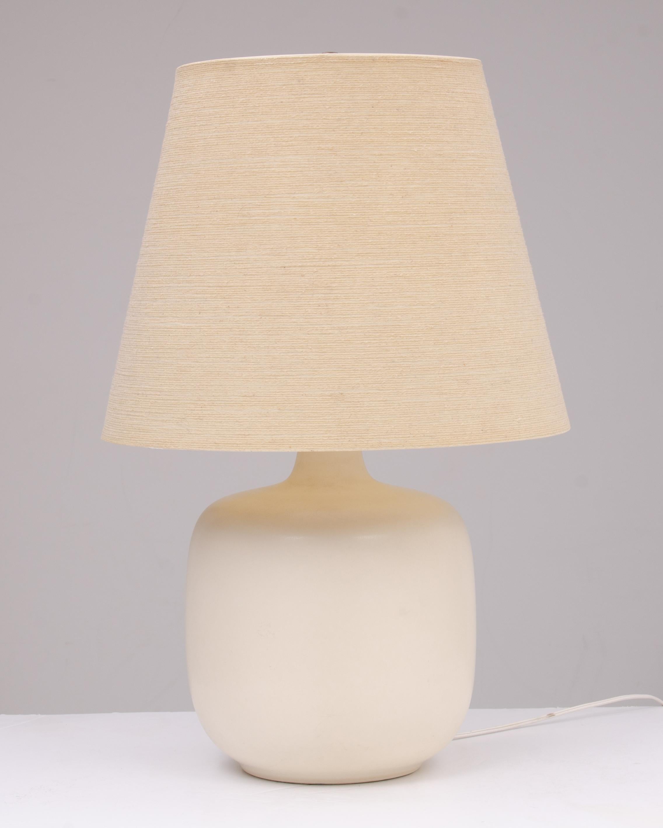 Canadian Large Lotte & Gunnar Bostlund Table Lamp Original Shade Unmarked Bone Stoneware For Sale