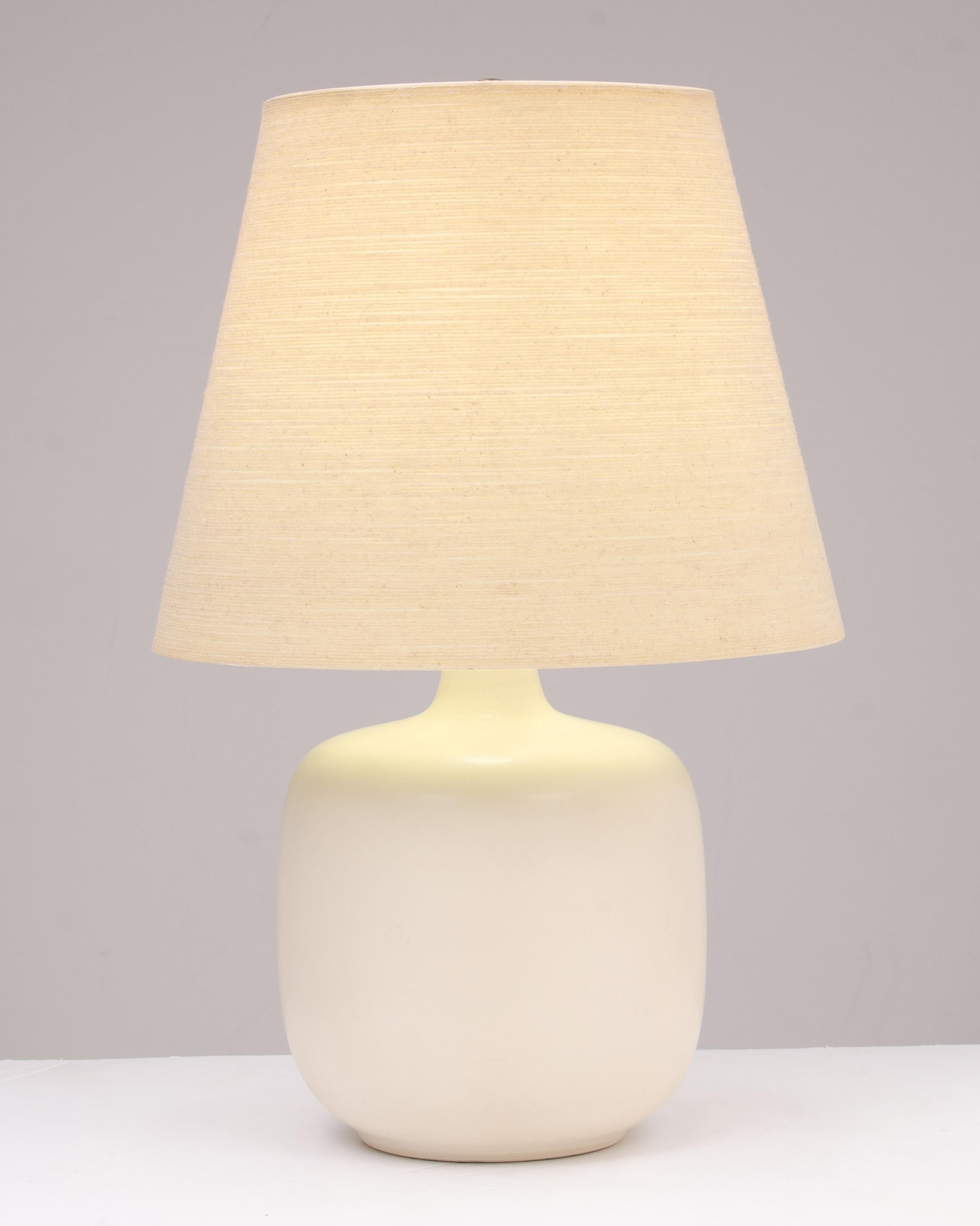Late 20th Century Large Lotte & Gunnar Bostlund Table Lamp Original Shade Unmarked Bone Stoneware For Sale