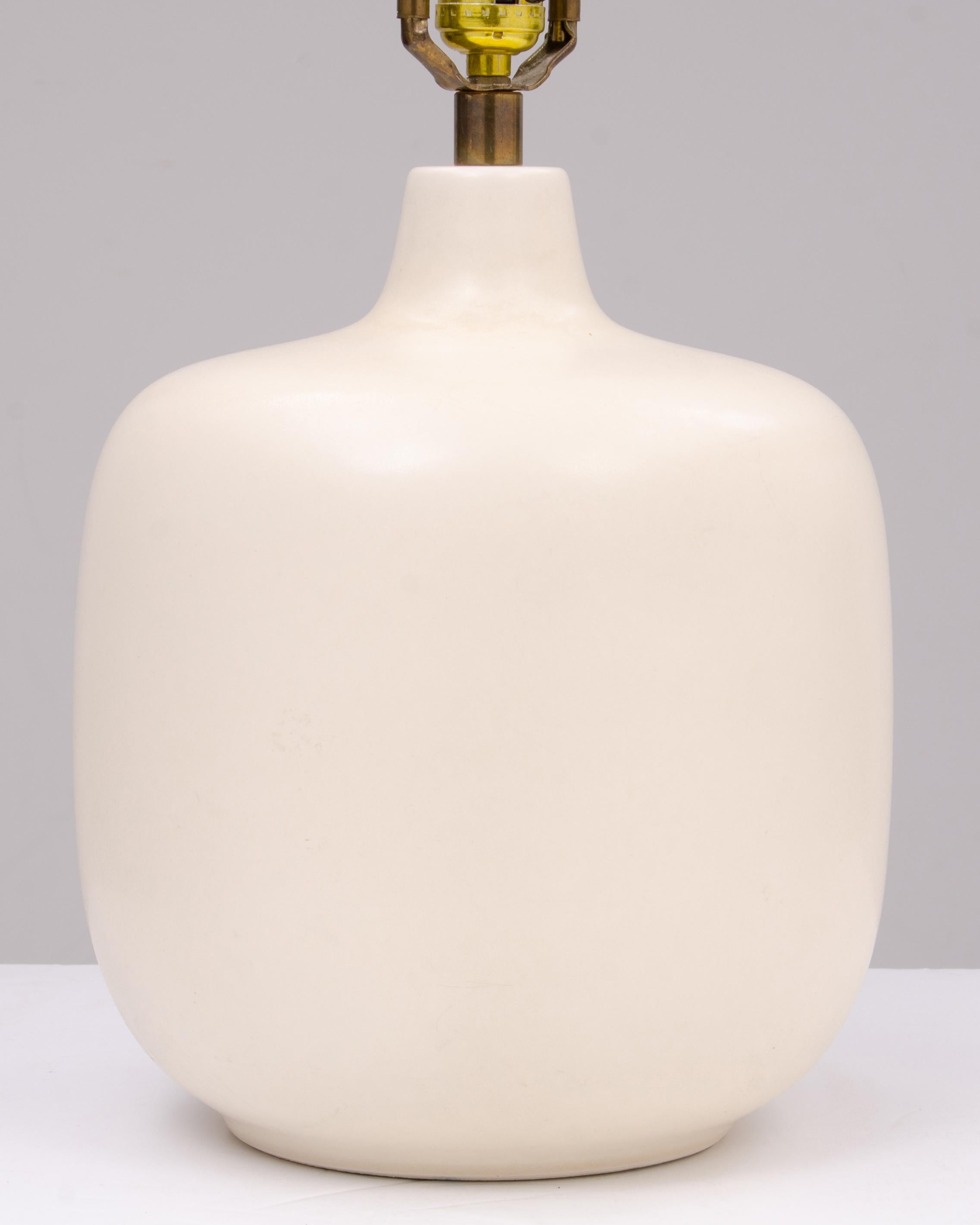 Ceramic Large Lotte & Gunnar Bostlund Table Lamp Original Shade Unmarked Bone Stoneware For Sale