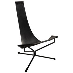 Grande chaise longue lotus en cuir noir de Dan Wenger