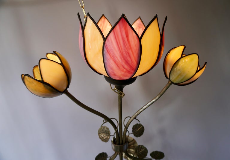 Brass Large Lotus Flower Wall Lamp For Sale