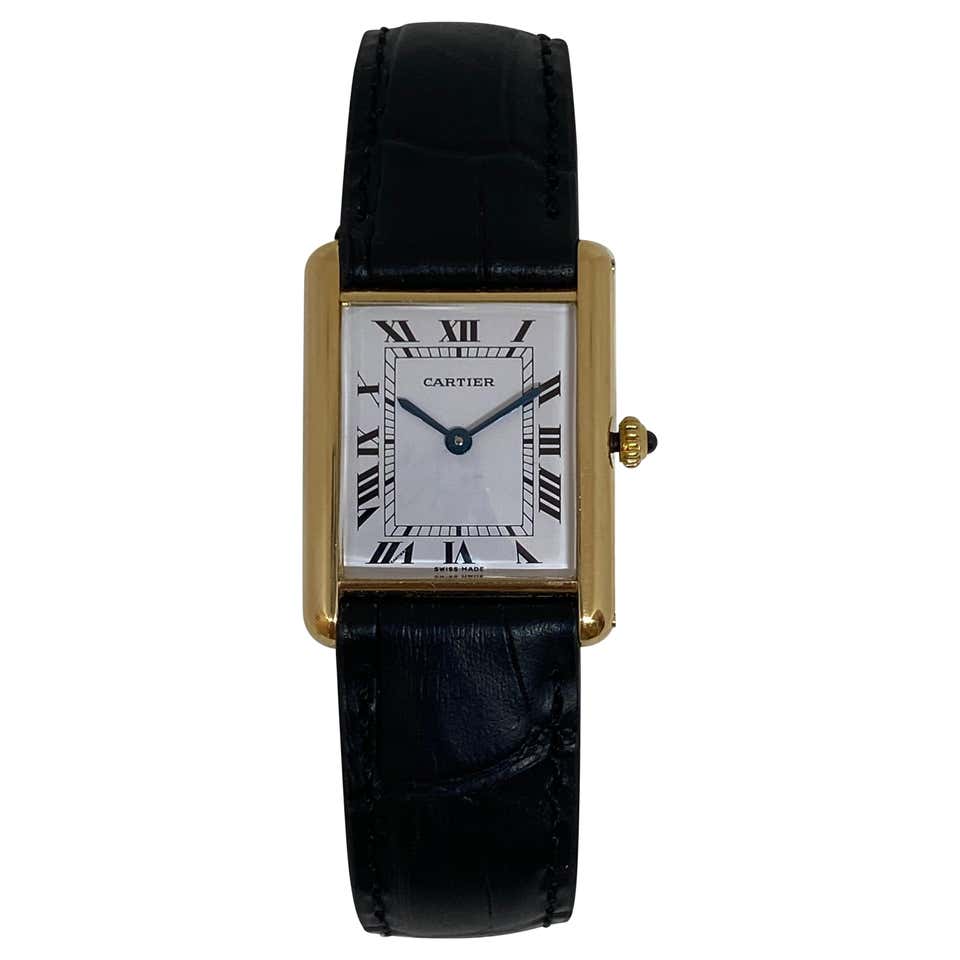Cartier tank watch black strap Clearance