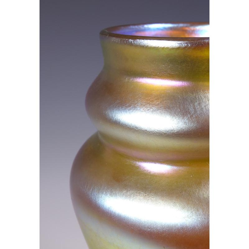 American Large Louis Comfort Tiffany Gold Favrile Art Glass Vase, LCT, circa 1915