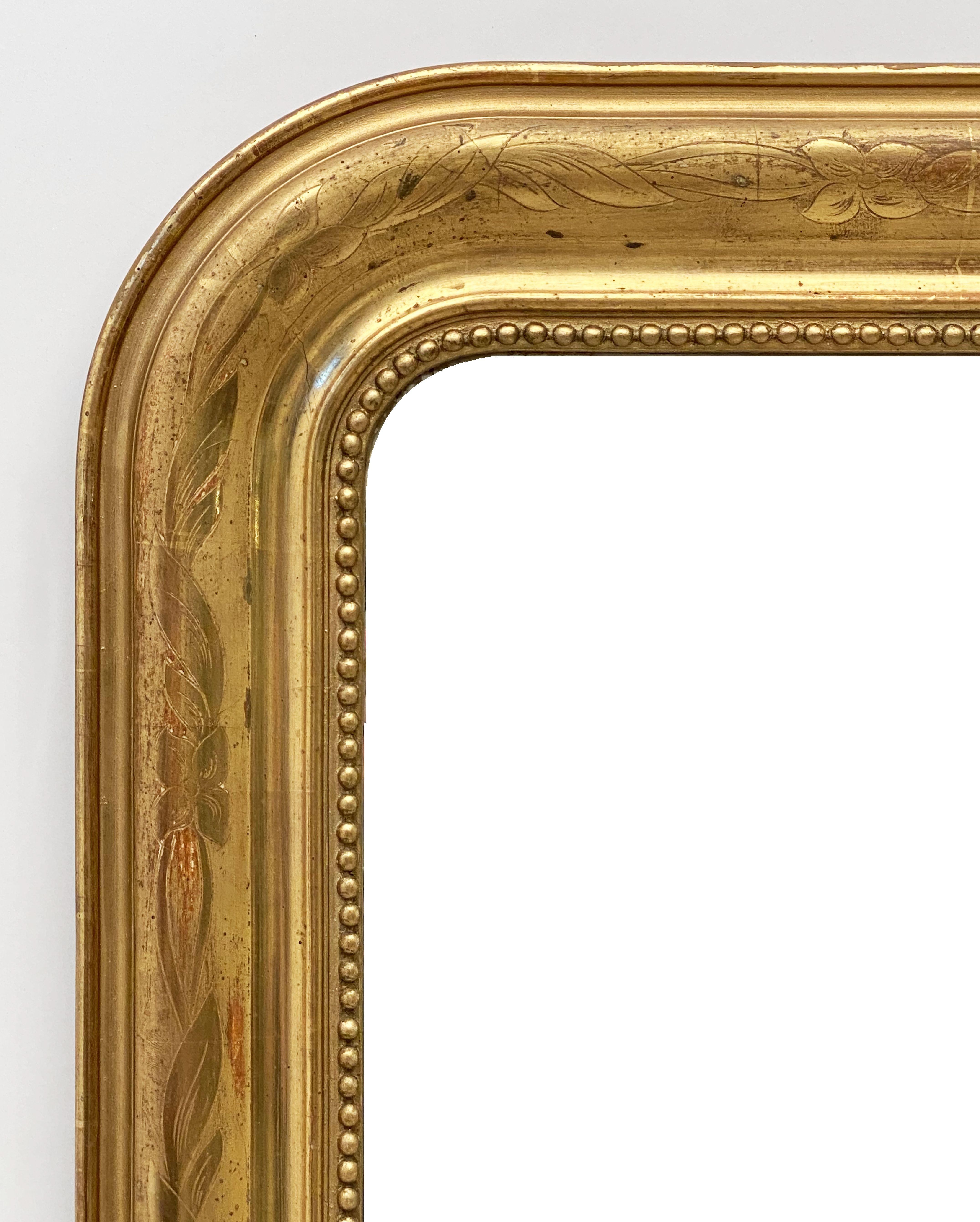 19th Century Large Louis Philippe Arch Top Gilt Mirror (H 42 1/2 x W 30 1/2)